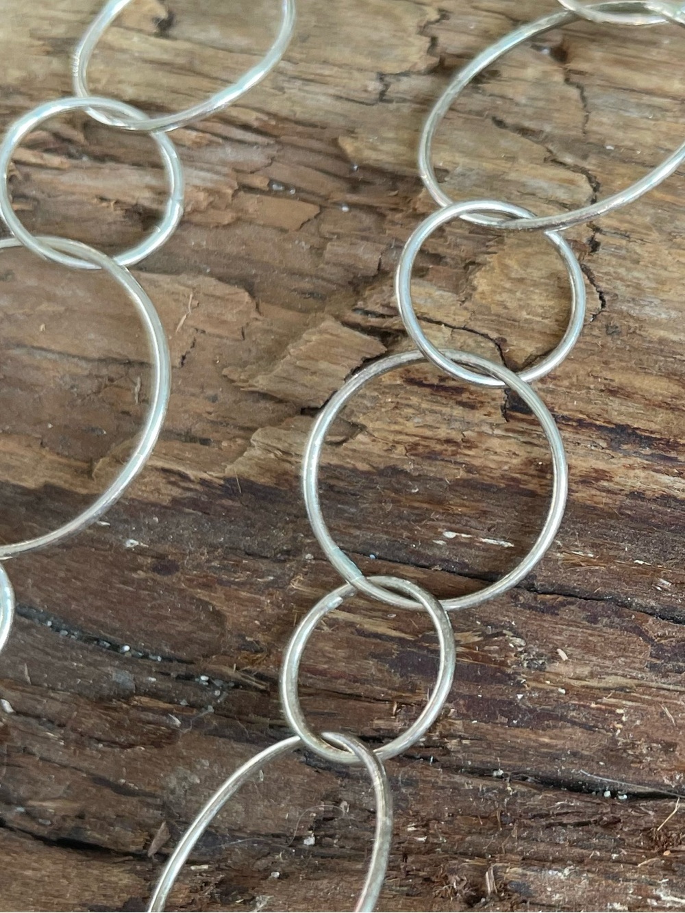 Sterling Silver Linked Hoop Statement Necklace - Silver